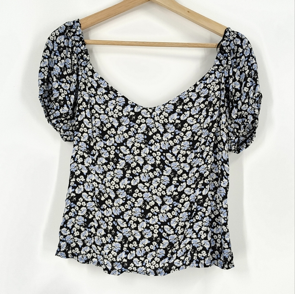 Dynamite Black and Blue Floral Blouse